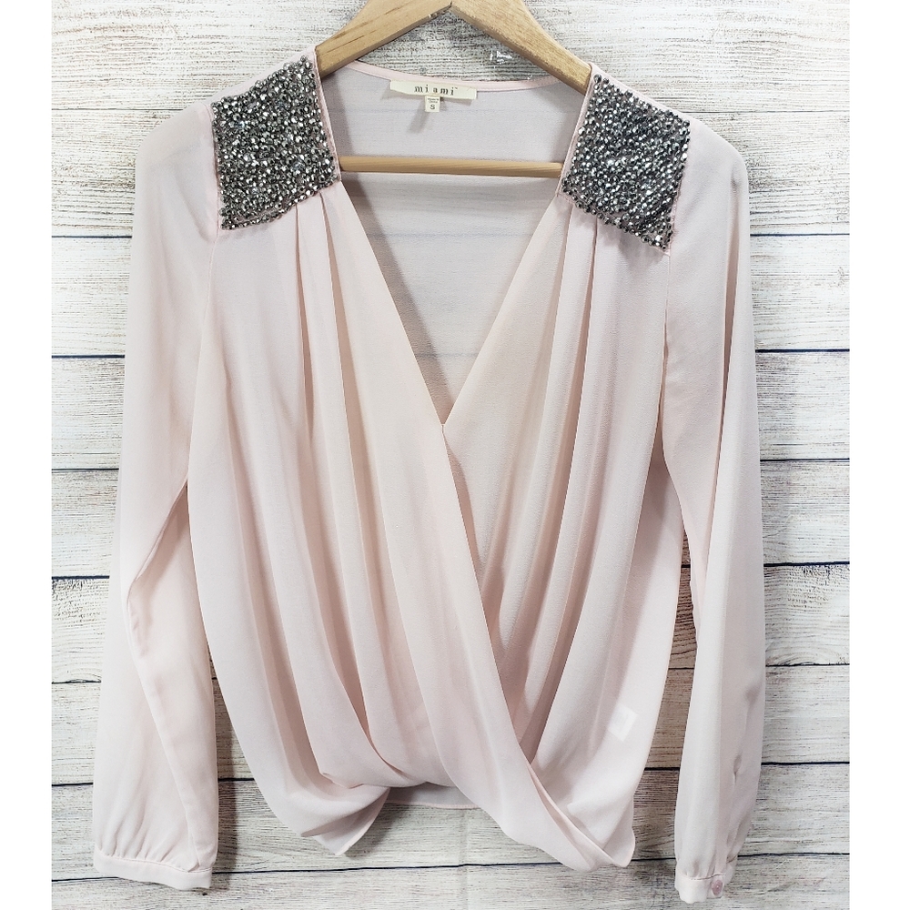 Mi A Mi Sheer Pale Pink Sequined Blouse